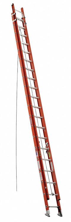 WERNER Extension Ladder: 40 ft Ladder Size, Fiberglass, 300 lb Load Capacity, 89 lb Wt, 2 Sections (MPN D6240-2). Key specifications — Color: Orange; Brand: WERNER; Included Features: Mar-Resistant End Caps; Removable Fly: Removable.