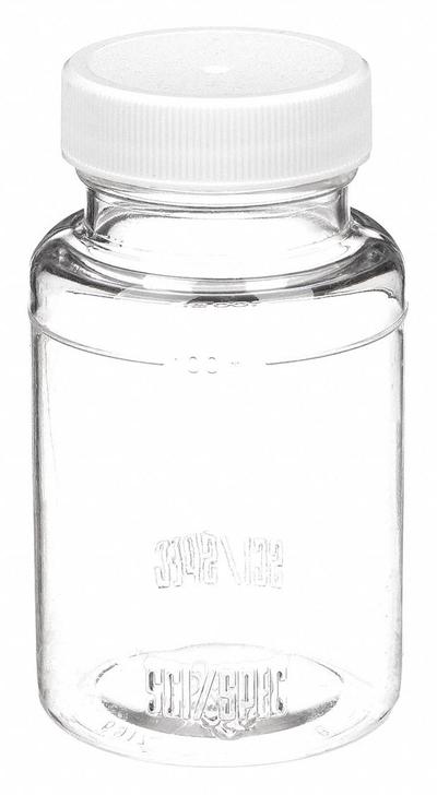 QORPAK Wide Mouth Bottle: PET, 120 mL, 4 fl oz, Closure Included, Colorless, 38-400 - PET Wide Mouth Round Lab Bottles