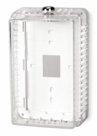 APPROVED VENDOR Universal Thermostat Guard: Snap-On, Clear, Ring Base/Solid Base, Single Wall (MPN 2E379). Key specifications — Base Type: Solid Base; Cover Type: Snap-On; Brand: APPROVED VENDOR; Thermostat Guard Cover Color: Clear; Inside HxWxD: 6-13/16 in H x 4 in W x 3 in D; Guard Construction: Single Wall; Outside HxWxD: 8 in H x 5 in W x 3-3/8 in D.