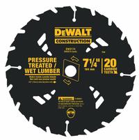 DEWALT Circular Saw Blade: 7 1/4 in Blade Dia., 20 Teeth, 0.07 in Cut Wd, 5/8 in Arbor Size, Ripping (MPN DW3174). Key specifications — attr1116119: DEWALT; attr1145631: Nail-Embedded Wood.