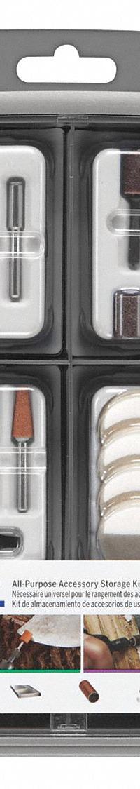 DREMEL General Purpose Attachment Set: Gen Purpose Attachment Set, 110 Pieces, Case Included (MPN 709-02). Key specifications — attr1097321: (13) 413-3/4 in 240 Grit Sanding Discs; attr1097325: Case Included; attr1097330: DREMEL.