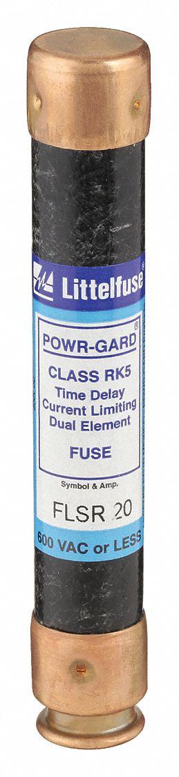 LITTELFUSE Fuse: Class RK5, FLSR Series, Time-Delay, 20 A, 600 V AC, 300 V DC - Time-Delay Cylindrical Fuses