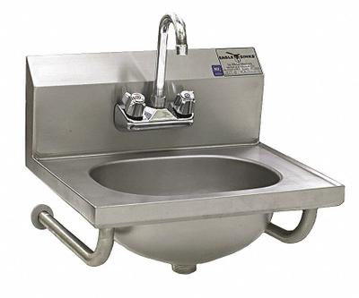 EAGLE GROUP Hand Sink: 1 Stations, 6 3/4 in Bowl Dp, 13 1/2 in Bowl Lg, 6 3/4 in Bowl Wd - One-Station Wall-Mounted Hand Sinks with Faucets