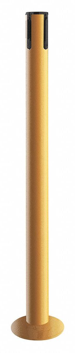 TENSABARRIER Single Belt Receiver Post: Round Sloped, 36 1/2 in Post Ht, Yellow, Stainless Steel (MPN 889F-35-35-RCV). Key specifications — Brand: TENSABARRIER; Post Color: Yellow; Post Material: Stainless Steel; Base Material: Steel; Base Shape: Sloped.