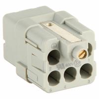 HARTING Industrial Rectangular Connector Insert: Han® Q, Crimp, Female, 16 A Current Rating, Gray (MPN 09120053101). Key specifications — Insert Color: Gray; Insert Material: Polycarbonate; Wire Size: 0.14 to 2.5 sq mm; Voltage Rating: 600V; Connector Gender: Female; Brand: HARTING.