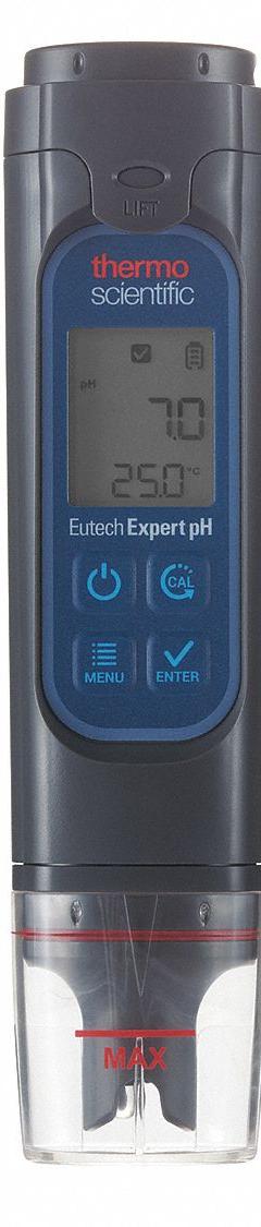 THERMO SCIENTIFIC pH Meter: pH/Temp, Meter, Batteries, Reagents Sold Separately, 0 pH pH Range - Min (MPN EXPERTPH-1). Key specifications — pH Accuracy: ±0.1 pH; Temp Compensation: Automatic; Measurement Components Included: Meter; Reagents and Solutions Included: Reagents Sold Separately; Test Parameters: Temperature; Other Accessories Included: Batteries; Manufacturer Part Number: EXPERTPH-1.
