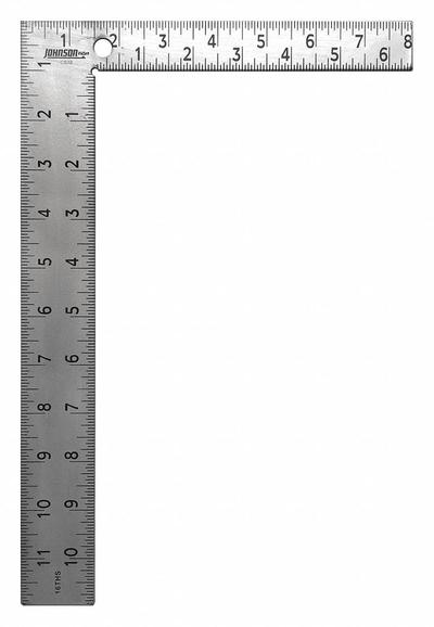 JOHNSON LEVEL Carpenter Square: 8 in Base Lg, 8 in x 1 in, 12 in x 1 1/2 in, Clear, Anodized - Framing Squares