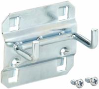 APPROVED VENDOR Double Rod Pegboard Hook: 1 1/4 in x 2 1/4 in, Screw-In, Surface, Silver (MPN 6YB94). Key specifications — Mounting Type: Surface; Finish: Zinc-Plated; Color: Silver; Accessory Type: 90-Degree Double Rod Hook; Locking System: Screw-In; Brand: APPROVED VENDOR.