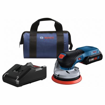BOSCH Random Orbit Sander Kit: CORE18V, Battery Included, 5 in Dia, Random Orbital - Bosch Cordless Disc Sanders