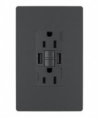 USB Receptacle: Duplex, 5-15R, 2 USB Ports, USB Type A, Graphite, 125V AC, 15 A, GFCI (MPN 1597TRUSBAAGC4). Key specifications — Brand: LEGRAND.