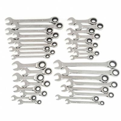 GEARWRENCH Combination Ratcheting Wrench Set: Alloy Steel, Full Polish Chrome, Std - SAE & Metric 12-Point Ratcheting Combination Wrench Sets