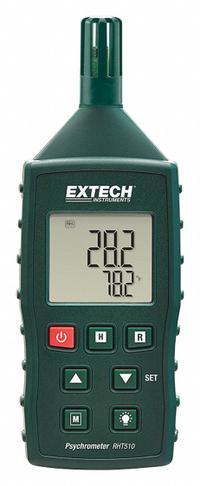 EXTECH Hygro Thermometer: Onboard, Ambient Temp/Dew Point/Relative Humidity/Wet Bulb Temp (MPN RHT510). Key specifications — attr1107597: EXTECH; attr1134764: Not Included.