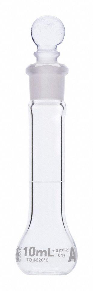 GLOBE SCIENTIFIC Volumetric Flask: 10 mL, Colorless, A, 0.08 mL, Includes Closure - Glass Volumetric Flasks