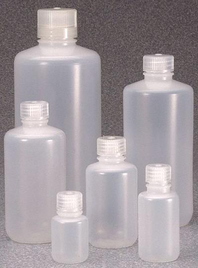 NALGENE Storage Bottle: LDPE, 4 fl oz, 125 mL, Natural, 24-415 mm Screw Closure Size - LDPE Narrow Mouth Round Lab Bottles
