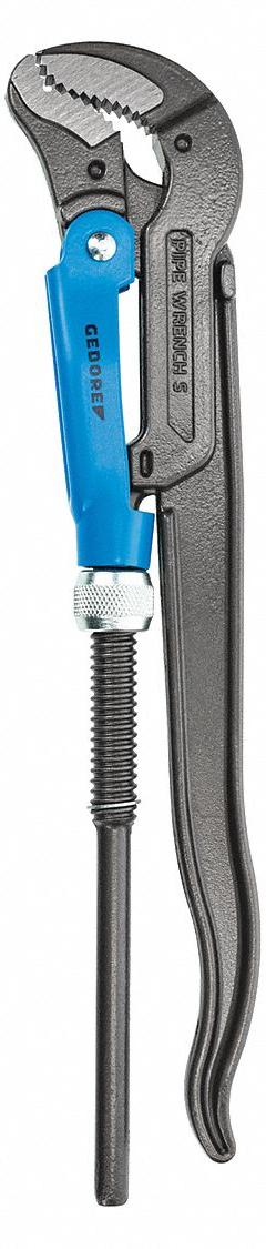 GEDORE Elbow Pipe Wrench: Alloy Steel, 3 in Jaw Capacity, Serrated, 25 in Overall Lg, Plier-Type (MPN 4500490). Key specifications — attr309808: Plier-Type; attr309815: Alloy Steel; attr324941: GEDORE.