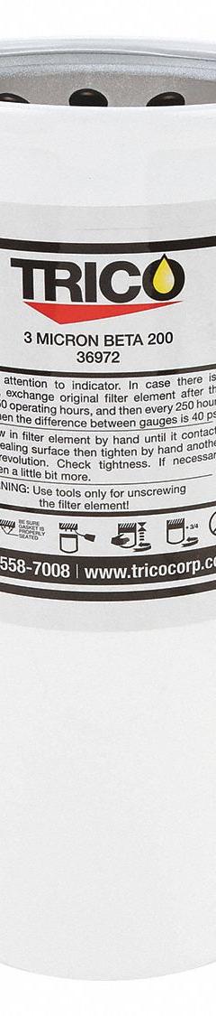 TRICO Hydraulic Filter Element: 60 gpm Max Flow Rate, 120 psi Max Pressure, Fiberglass (MPN 36972). Key specifications — attr95884: 12J003; attr98908: TRICO.