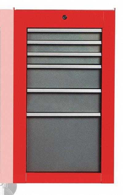 PROTO Side Cabinet: Gray, 6 Drawers, Keyed, 19 in W x 25 1/4 in D x 34 in H, Red / Gloss - Heavy-Duty Side Cabinets
