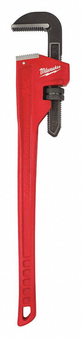 MILWAUKEE Pipe Wrench: Cast Iron, 5 in Jaw Capacity, Serrated, 36 in Overall Lg - Straight Pipe Wrenches