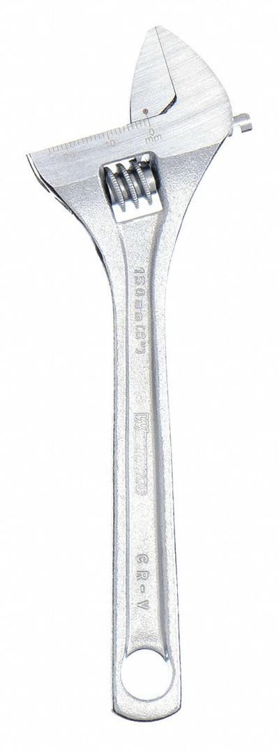 WESTWARD Adjustable Wrench: Alloy Steel, Chrome, 6 in Overall Lg, 15/16 in Jaw Capacity - General Purpose Adjustable Wrenches