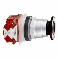 SCHNEIDER Mushroom Head Push Button: Non-Illuminated, Mushroom Head Profile, Metallic, 30 mm, SPDT (MPN 9001KR9BH13). Key specifications — Brand: SCHNEIDER; Action: Maintained; Series: 9001K; Push Button Material Type: Metallic.