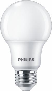 PHILIPS Compact LED Bulb: Medium Screw (E26), LED, (A) Classic, A19, 8.8 W Watt, 3000K, Frosted (MPN 8.8A19/PER/930/P/E26/DIM 6/1FB T20). Key specifications — attr233510: A19; attr233525: 120V AC; attr233549: Frosted; attr518949: 3000K; attr239859: PHILIPS.