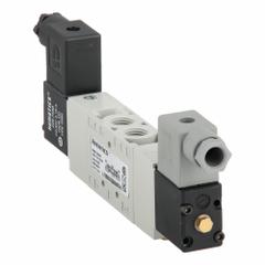 AVENTICS Solenoid Air Control Valve: Series L1, Double Solenoid, Four-Way / Three-Position, Locking (MPN L12BB652B060T61). Key specifications — attr1077390: L12BB652B060T61; attr1077459: Solenoid Air Control Valve; attr1077461: Solenoid Return; attr1077475: 24V DC; attr1077450: Locking; attr1077396: Closed.