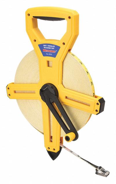 WESTWARD Long Tape Measure: Manual, 4YP87, SAE/Engineers Scale, 300 ft, 1/100 ft - Open-Reel Long Tape Measures