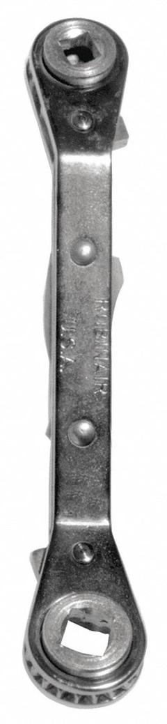 ROBINAIR Box End Wrench: Alloy Steel, Chrome, 1/4 in_3/8 in_3/16 in_5/16 in Head Size, Offset (MPN 11012). Key specifications — attr309490: Chrome; attr309484: Yes; attr309492: No; attr309489: Alloy Steel; attr324928: ROBINAIR.