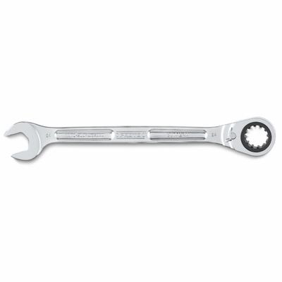 PROTO Combination Wrenches: Alloy Steel, Full Polish Chrome, 24 mm Head Size - Metric Spline Ratcheting Combination Wrenches