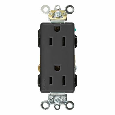 LEVITON Plugs and Receptacles: Duplex, 5-15, Black, 125V AC, 15 A, 2 Pole / 3 Wire (MPN 16262-E) - General Purpose Receptacles