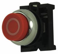 EATON Extended Push Button: Red, 22 mm Mounting Size, Metallic, Momentary (MPN M22M-DH-R-XO). Key specifications — Brand: EATON; Action: Momentary; Legend: O; Series: M22; Push Button Material Type: Metallic.