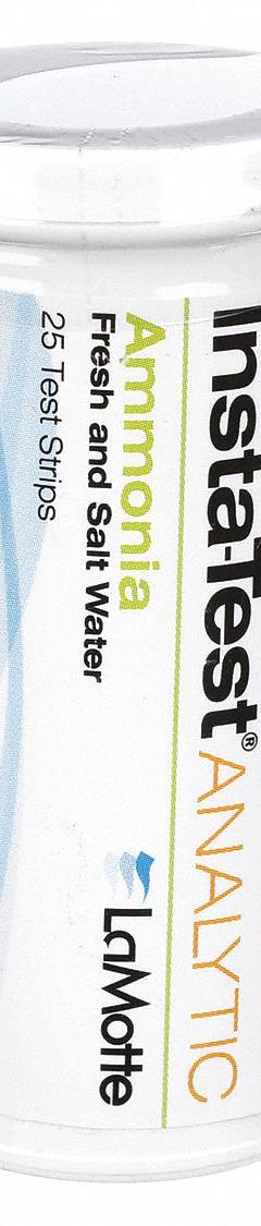 LAMOTTE Test Strips: Ammonia, 0 to 6 ppm Ammonia, Strip, 25 Tests, 3 in Overall Lg, Ammonia (MPN 3023-G). Key specifications — Test Form: Strip; Brand: LAMOTTE; Parameter Measurements Included: 0 to 6 ppm Ammonia.