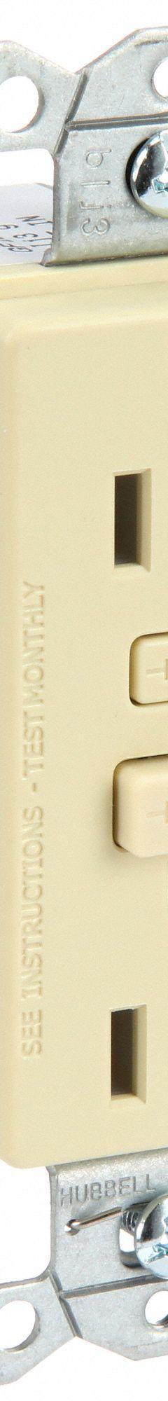 BRYANT GFCI Receptacle: Duplex, 5-15, Ivory, GFCI, 125V AC, 15 A, 2 Pole / 3 Wire (MPN GF15I)