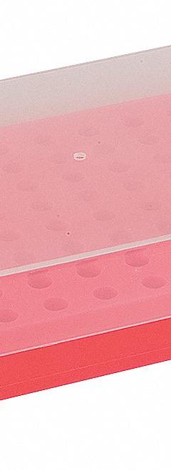 Tube Rack: 4 3/4 in Overall Wd, 2 in Overall Ht, 9 3/4 in Overall Lg, Polypropylene, Pink, Benchtop (MPN HS2345E). Key specifications — Material: Polypropylene; Mounting Location: Benchtop; Color: Pink; Product Type: Test Tube Rack; Total Holding Capacity: (96) Wells; Brand: HEATHROW SCIENTIFIC.