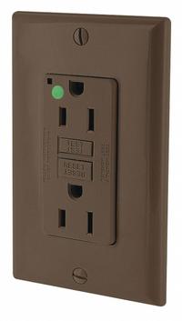 LEVITON GFI Receptacle: Hospital Grade Fed. Spec., Decorator Duplex, 5-15R, Brown, GFCI, 125V AC (MPN GFNT1-HG)