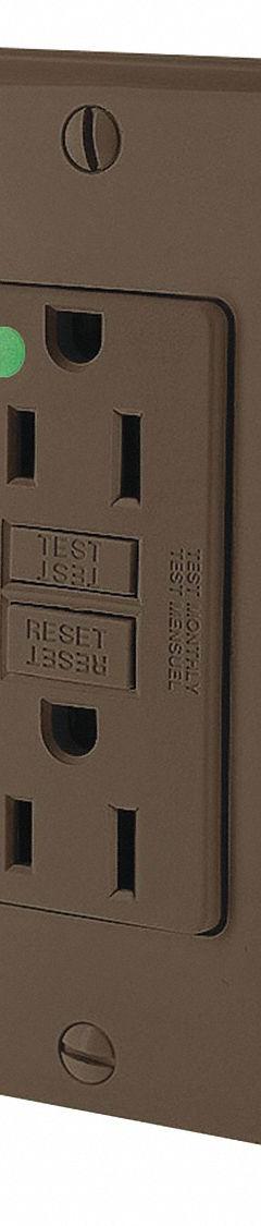 LEVITON GFI Receptacle: Hospital Grade Fed. Spec., Decorator Duplex, 5-15R, Brown, GFCI, 125V AC (MPN GFNT1-HG)