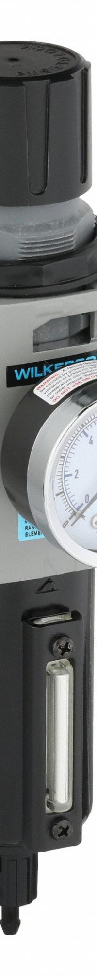 WILKERSON Filter/Regulator: 18 Series, 1/2 in NPT, 164 scfm, 5 micron, 0 psig to 125 psig, Aluminum (MPN B18-04-FLG0B). Key specifications — attr109419: WILKERSON; attr109429: Aluminum; attr109463: Yes; attr109467: Nitrile; attr109468: 18.