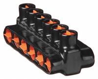 BLACKBURN Multitap Connector: 6 Port, Double-Sided Entry, 6 AWG – 500 kcmil Wire Size, Black (MPN AMTD50066). Key specifications — Body Material: Aluminum; Brand: BLACKBURN.