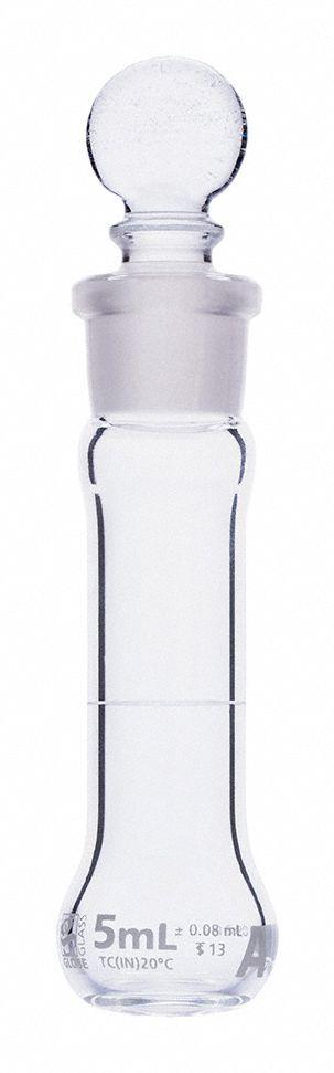 GLOBE SCIENTIFIC Volumetric Flask: 5 mL, Colorless, A, 0.08 mL, Includes Closure - Glass Volumetric Flasks