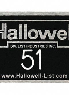 HALLOWELL Numbers 51 to 100: 2 3/8 in x 1 in, 50 Plates, 51 to 100, Aluminum, NPH51-100. Key specifications — Manufacturer Part Number: NPH51-100; Brand: HALLOWELL; Material: Aluminum; Number Range: 51 to 100; Product Type: Number Plates; Color: Black with White Lettering.
