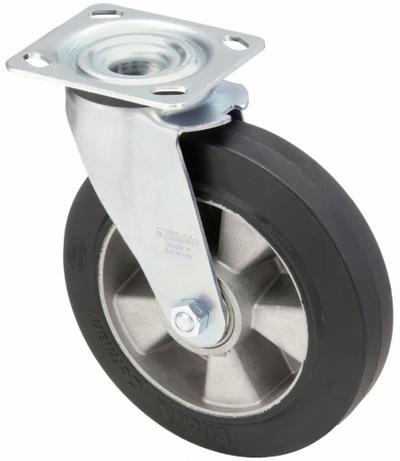 APPROVED VENDOR Plate Caster: Swivel, No Brake, Rubber, 5 7/8 in Wheel Dia, 2 in Wheel Wd - Medium-Duty Plate Casters