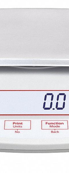 OHAUS Compact Bench Scale: 2,200 g Capacity, 0.1 g Readability, Carat/Custom/g/kg/lb/lb/oz/oz/pwt (MPN SPX2201). Key specifications — Brand: OHAUS; Display Type: LCD.