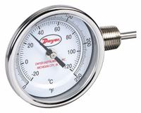 DWYER Dial Thermometer: 0°F to 250°F /-20°C to 120°C, ±2%Full Scale Accuracy, 4 in Stem Lg (MPN BTLR3405D). Key specifications — Accuracy: ±2 % Full Scale; Brand: DWYER.