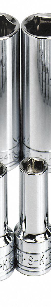 SK PROFESSIONAL TOOLS Socket Set: 3/8 in Drive, 14 Piece, 12-Point, Metric, 6 mm to 19 mm (MPN 1854). Key specifications — attr1224269: 3/8 in; attr1204685: Not Tether Capable; attr1204650: 6 mm to 19 mm; attr1204673: Socket Bits Not Included; attr1204688: SK PROFESSIONAL TOOLS; attr1224230: Friction; attr1206170: Deep Sockets.