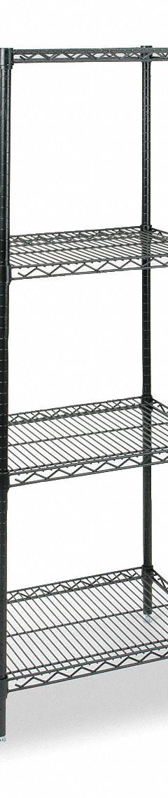 APPROVED VENDOR Wire Shelving Unit: Starter, 36 in x 24 in, 63 in Overall Ht, 4 Shelves, Dry/Wet (MPN 2KPL5). Key specifications — Recommended Environments: Wet; Color: Black; Finish: Powder Coated; Material: Steel; Brand: APPROVED VENDOR.