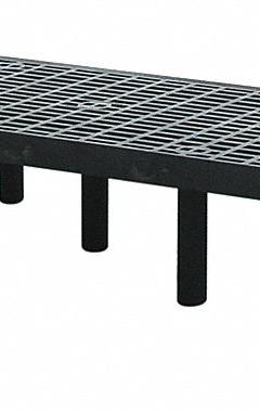 STRUCTURAL PLASTICS Dunnage Rack: Assembled, Snap-Together, 12 in x 24 in x 96 in, Polyethylene (MPN D9624). Key specifications — Color: Black; Brand: STRUCTURAL PLASTICS; Material: Polyethylene; Assembled: Assembled; Method of Construction: Snap-Together; Included: Shelf.