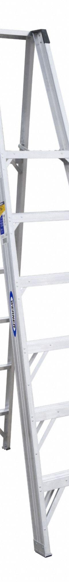 WERNER Platform Stepladder: 6 ft Ladder Size, Aluminum, 375 lb Load Capacity, 34 lb Wt (MPN P406). Key specifications — Brand: WERNER; Included Features: Guard Rail.