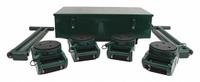 HILMAN ROLLERS Machine Roller Kit: 16,000 lb, 5 in Deck Ht, 5 7/8 in L x 5 7/8 in W, (4) Rollers (MPN KNRS-8-SLP). Key specifications — Top Plate Surface: Rubber Padded; Includes: (2) Handles; Brand: HILMAN ROLLERS; Color: Black.