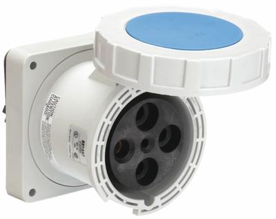 BRYANT Pin and Sleeve Receptacle: Blue, 250V AC, Three Phase, 100 A, 3 Pole, 4 Wire - Watertight Receptacles
