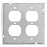 RACO Electrical Box Cover: 2 Gangs, Open, For Square Box Shape, Galvanized Steel, 9/16 in Overall Dp (MPN 979). Key specifications — Brand: RACO; For Box Shape: Square; Material: Galvanized Steel; Cover Design: Open.